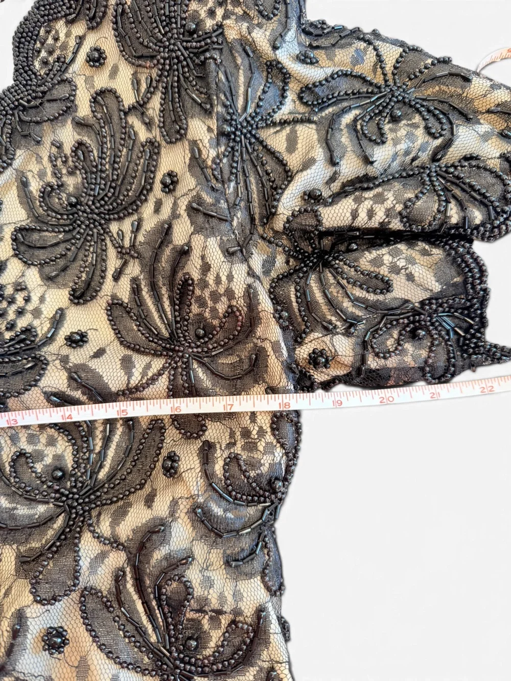 Vintage Lawrence Kazar Beaded Blouse Black Floral Mesh Scalloped Evening Top M - Picture 8 of 9